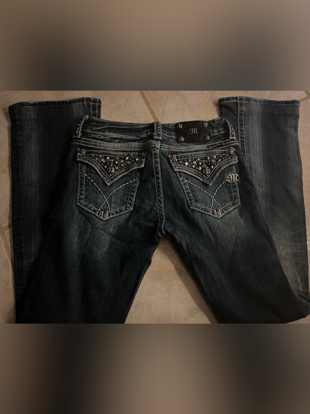 Miss Me Dark Blue Boot Cut Jeans with Studded Back Pockets